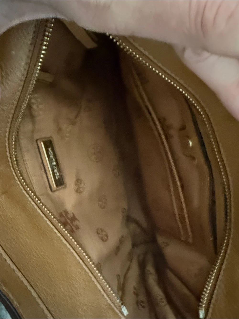 Tory Burch Caramel Leather Satchel with Gold Logo